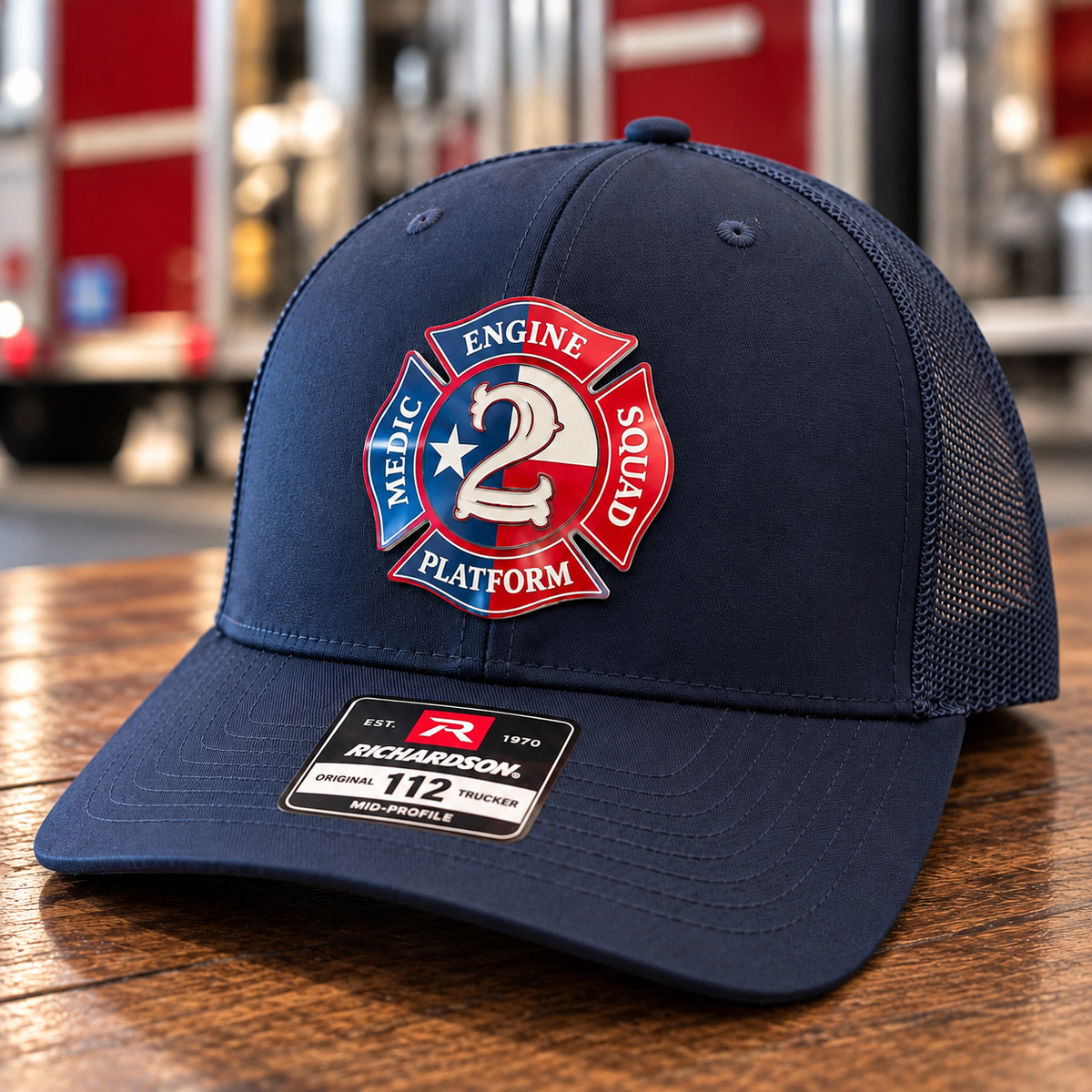 Gorra de camionero con parche de tres capas de la estación 8 del SAFD
