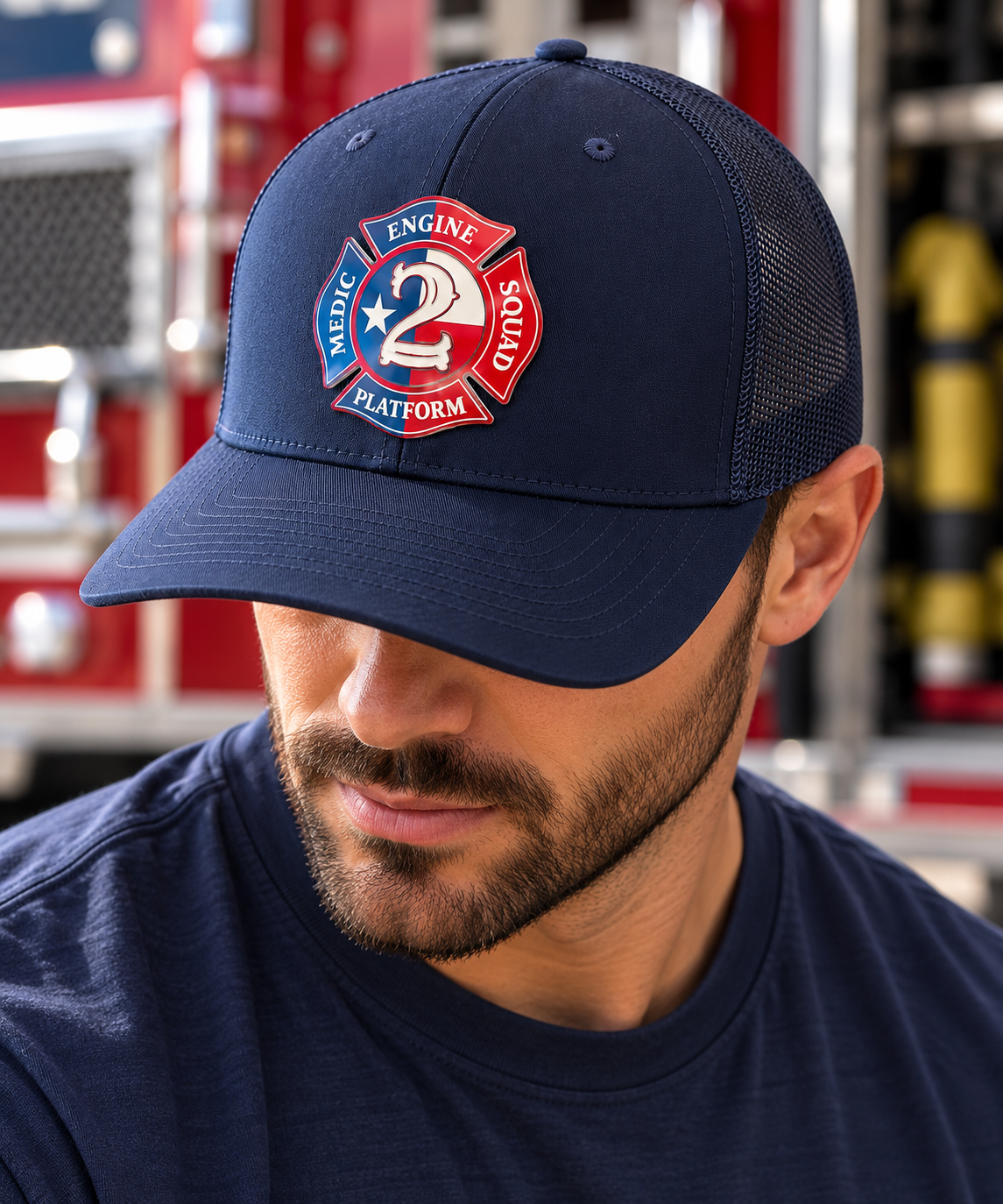 Gorra de camionero con parche de tres capas de la estación 8 del SAFD
