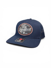 Black mesh cap with a small logo on a white background